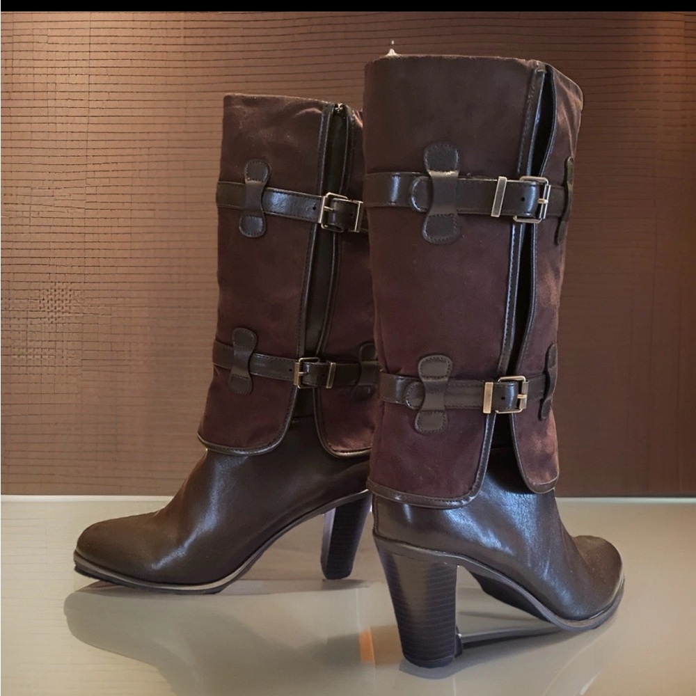 Nickels Umbrella Women’s Boots Size 8.5 Brown  Zip Heel Faux Leather Suede
